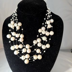 Pearlesence Coated Beads w/ tiny Freshwater Pearls strung on sheer line 6 Strand